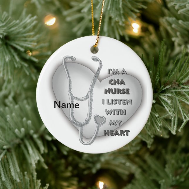 Grey Heart CNA Nurse Ceramic Ornament (Tree)