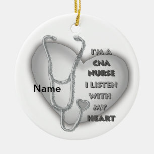 Grey Heart CNA Nurse Ceramic Ornament