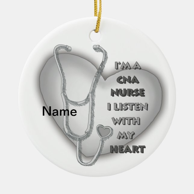 Grey Heart CNA Nurse Ceramic Ornament (Front)