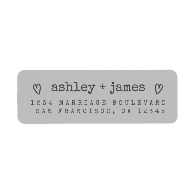 Grey Heart Couple Return Address Label (Front)