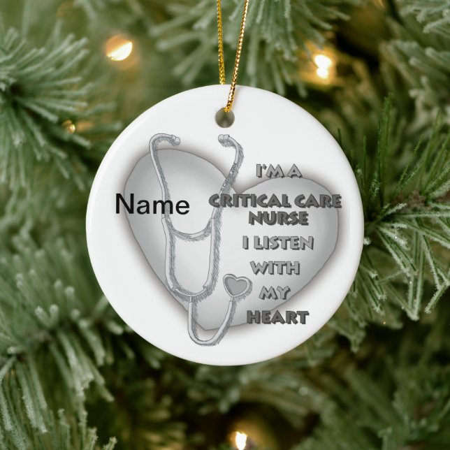 Grey Heart Critical Care Nurse Ceramic Ornament (Tree)