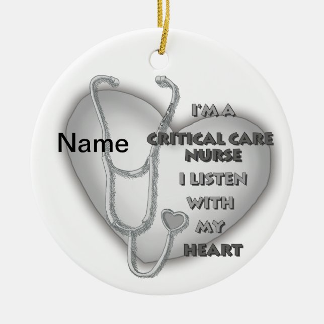 Grey Heart Critical Care Nurse Ceramic Ornament (Front)