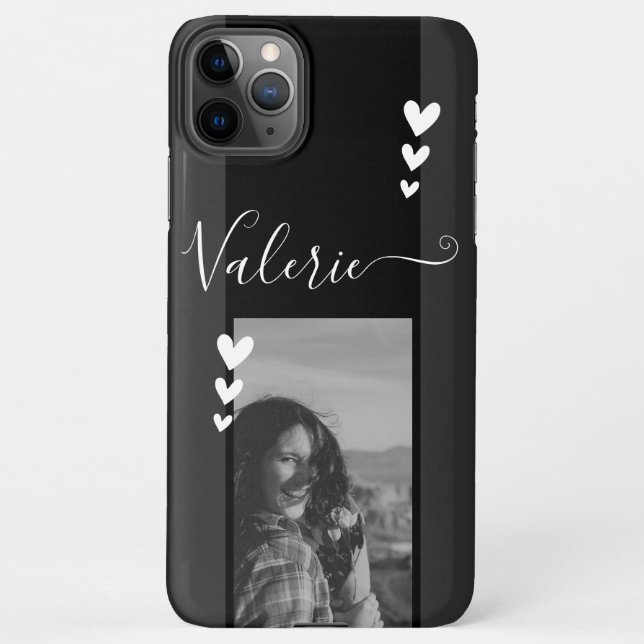 Grey Heart Decor Photo Template Calligraphy Custom iPhone Case (Back)