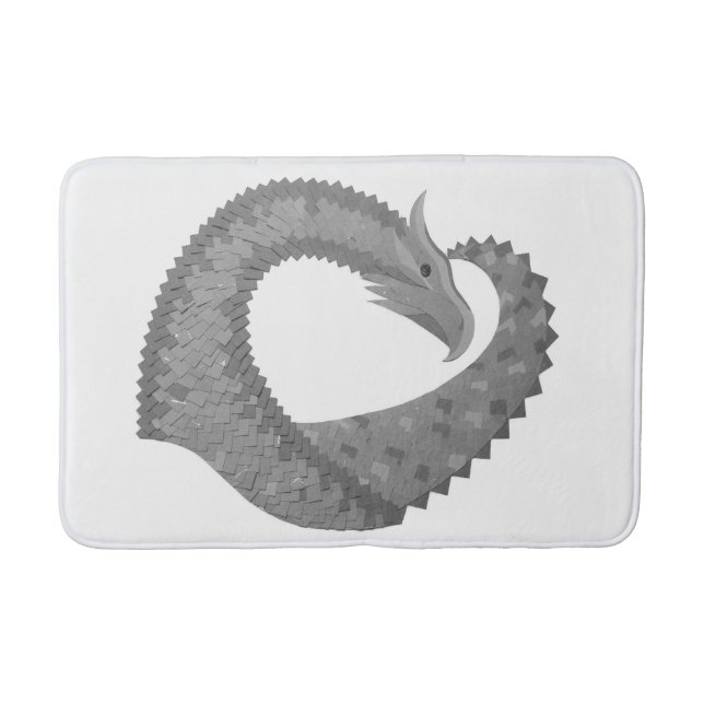 Grey heart dragon on white bath mat (Front)