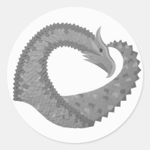 Grey heart dragon on white classic round sticker