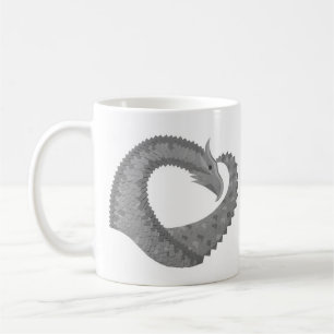 Grey heart dragon on white coffee mug