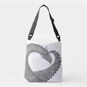 Grey heart dragon on white crossbody bag