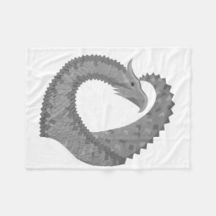 Grey heart dragon on white fleece blanket