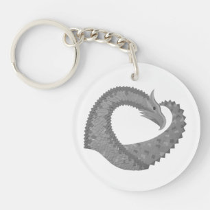 Grey heart dragon on white key ring