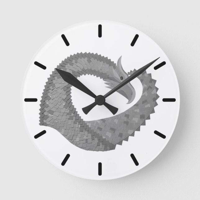 Grey heart dragon on white round clock (Front)