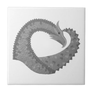 Grey heart dragon on white tile