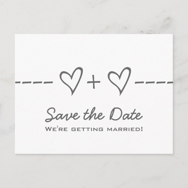 Grey Heart Equation Save the Date Postcard (Front)