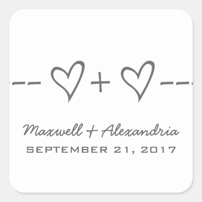 Grey Heart Equation Wedding Stickers (Front)
