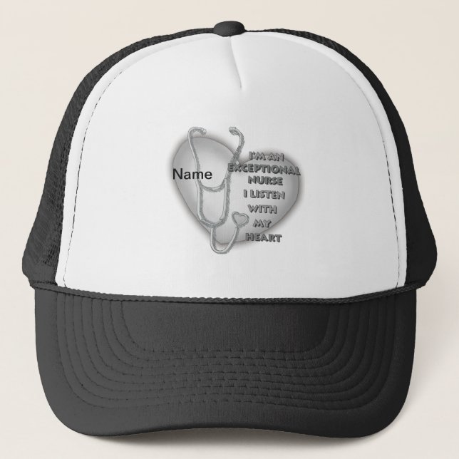 Grey heart exceptional nurse  trucker hat (Front)