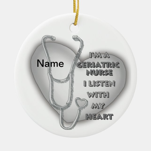 Grey heart Geriatric Nurse Ceramic Ornament (Front)