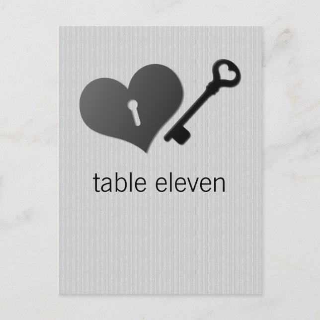 Grey Heart Lock and Key Table Postcard (Front)