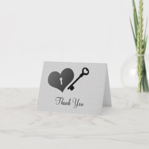 Grey Heart Lock and Key Thank You Card