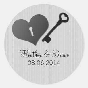Grey Heart Lock and Key Wedding Stickers