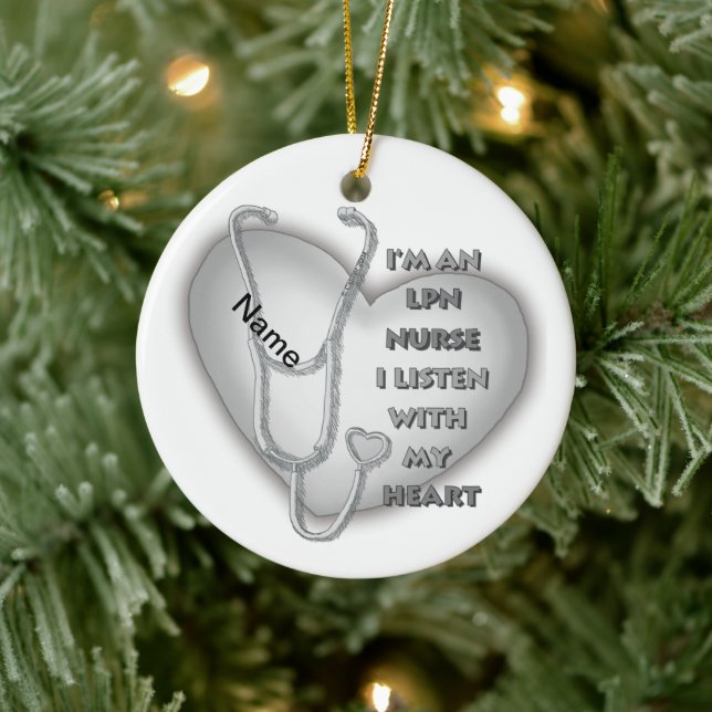 Grey Heart LPN Nurse Ceramic Ornament (Tree)
