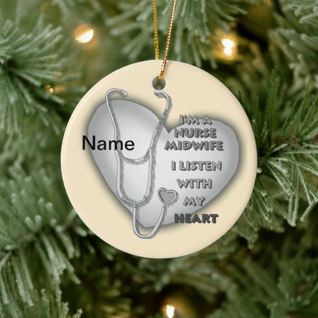 Grey Heart Midwife Nurse Ceramic Ornament (Tree)