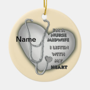 Grey Heart Midwife Nurse Ceramic Ornament