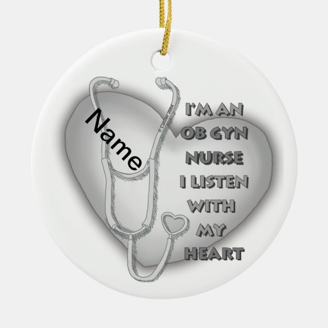 Grey Heart ObGyn Nurse Ceramic Ornament (Front)