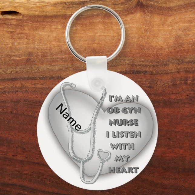 Grey Heart ObGyn Nurse Key Ring (Front)