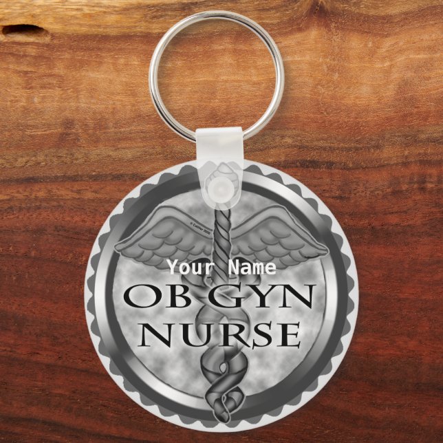 Grey heart ObGyn Nurse Key Ring (Front)