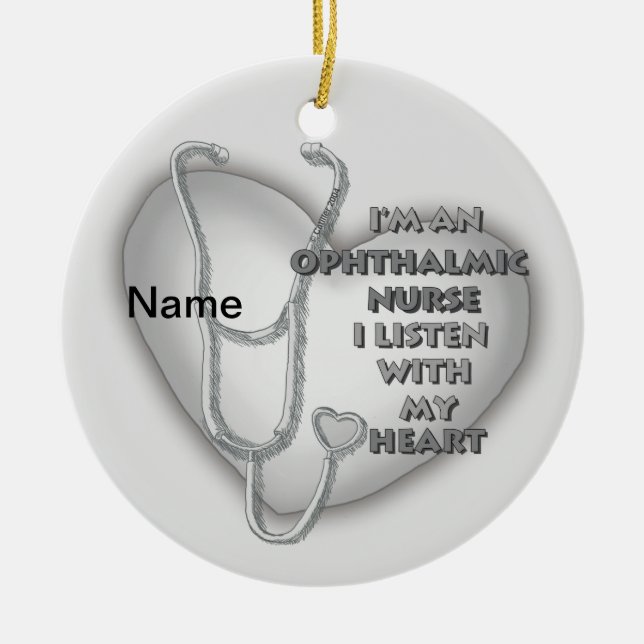 Grey Heart Ophthalmic Nurse Ceramic Ornament (Front)