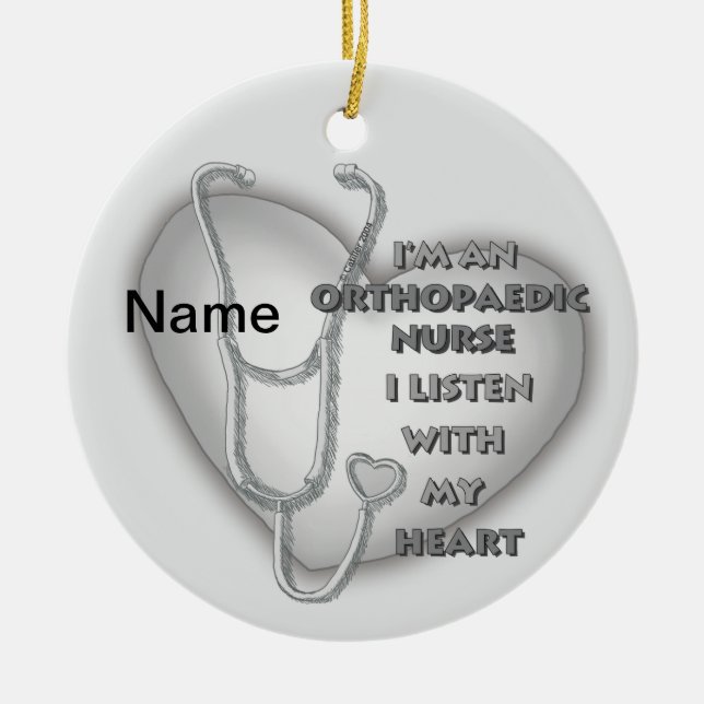 Grey Heart Orthopaedic Nurse Ceramic Ornament (Front)