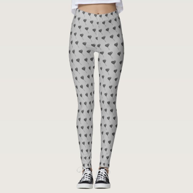 Grey Heart Pattern Balloons Fun Girly Chic Grey Leggings (Front)
