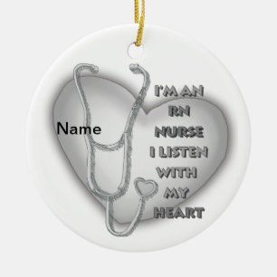 Grey Heart RN Registered Nurse Ceramic Ornament