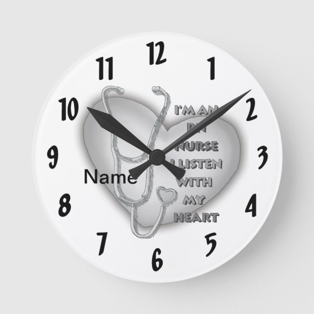 Grey Heart RN Registered Nurse Round Clock (Front)