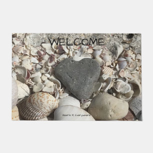 Grey heart stone on beach large doormat