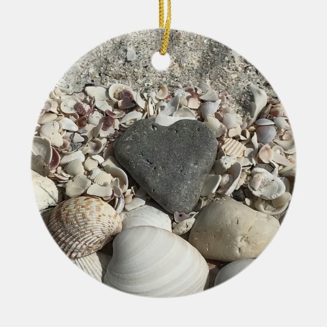 Grey heart stone on beach ornament personalised (Front)