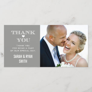 Grey Heart Wedding Photo Thank You Cards