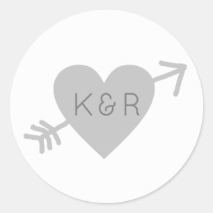 grey heart with arrow, love classic round sticker