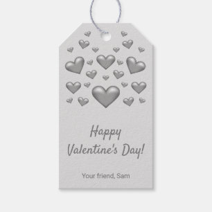 Grey Hearts Happy Valentine's Day & Custom Text Gift Tags