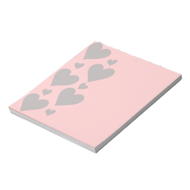 Grey hearts on a pink background notepad (Rotated)