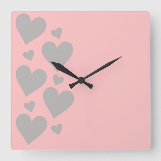 Grey hearts on a pink background square wall clock (Front)