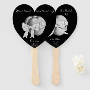 grey hearts on black background for weddings hand fan