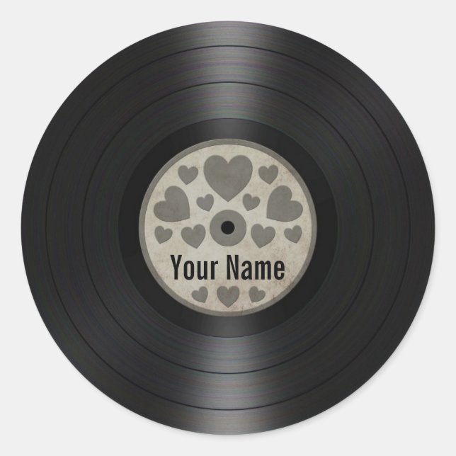 Grey Hearts Personalised Vinyl Record Album Classic Round Sticker (Front)