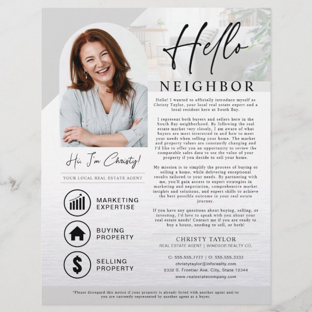 Grey Hello Neighbour Real Estate Agent Introductio Flyer (Front)