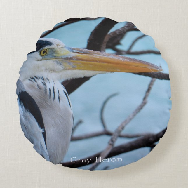 Grey Heron Round Cushion (Front)