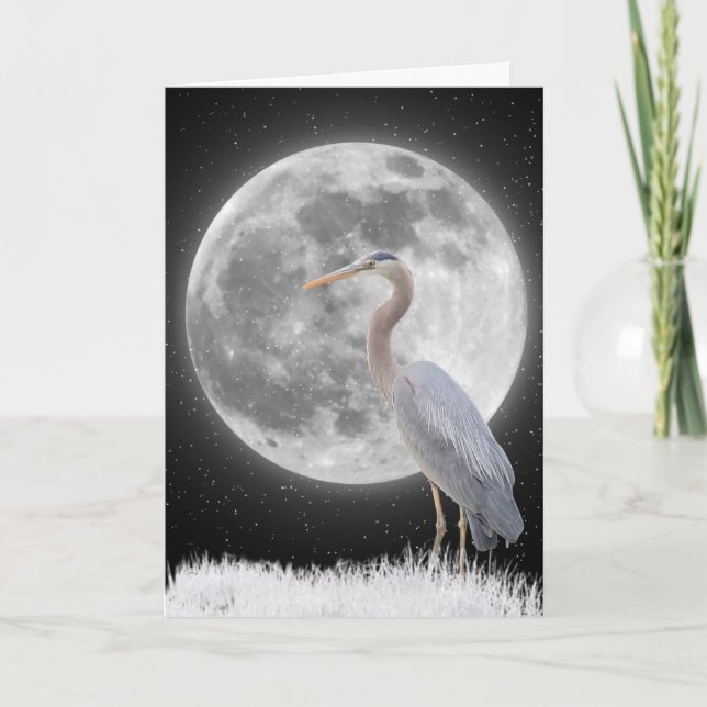 Grey Heron With Full Moon Card (Front)