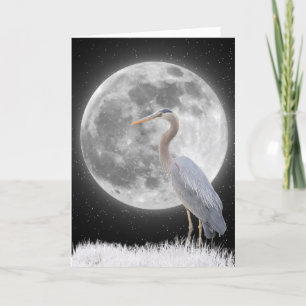 Grey Heron With Full Moon Card