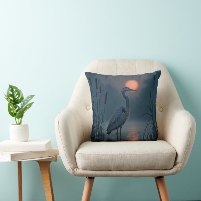 Grey Heron With Pink Moon Cushion (Chair)