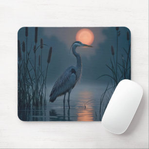 Grey Heron With Pink Moon Mouse Pad