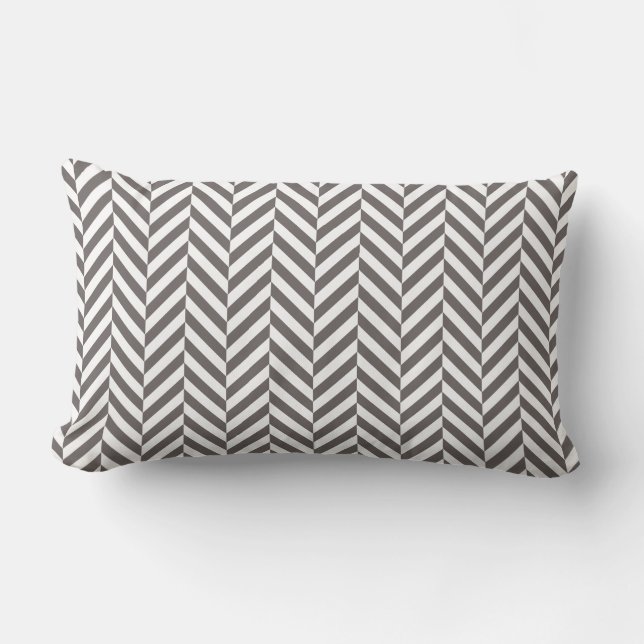 Grey Herringbone Pattern Lumbar Cushion (Front)