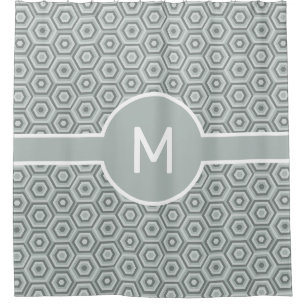 Grey Hexagons with Central Monogram Geometric Shower Curtain